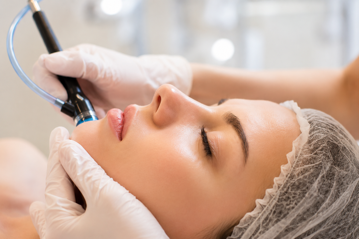 Hydrafacial cilt bakımı uygulaması sırasında yüz bakımı