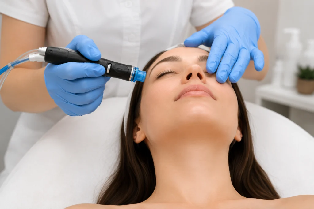 Hydrafacial uygulaması sırasında profesyonel cilt bakımı